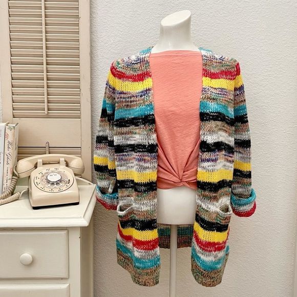 MISSLOOK Colorful Striped Knit Open Cardigan. Medium, NWOT - Picture 1 of 9